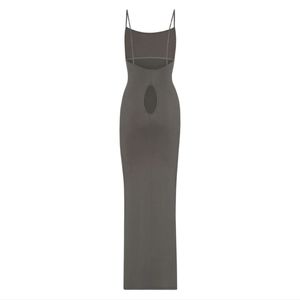 1. NWT SKIMS SMOOTH LOUNGE LOW BACK KEYHOLE DRESS IN GUNMETAL
